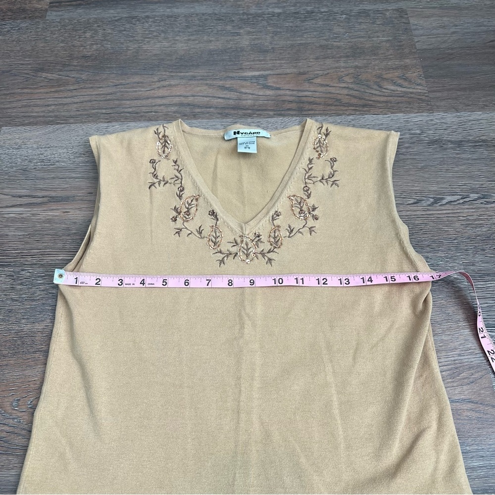 vintage 90s Nygard V-neck knit tank top floral embroidery silk tan boho Y2K - Picture 7 of 7